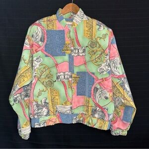 Marcia Womens Long Sleeve Green Pink Architecture Full Zip Jacket Medium M